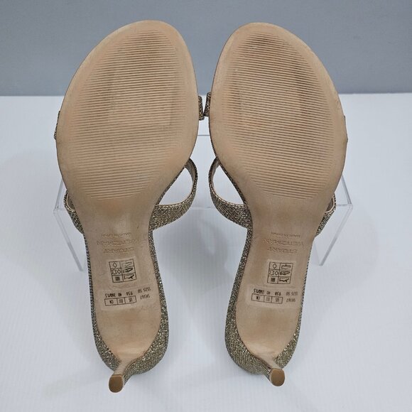 Stuart Weitzman Soiree Shimmer Heels Womens 9.5 Gold Strappy Evening Sandal - Picture 10 of 12